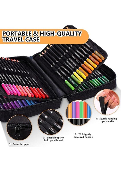 Profesyonel Çantalı Kuru Boya Kalem Seti 76'lı Tüm Renkler - Eskiz Kalem ve Çizim Kalemleri Seti modelleri