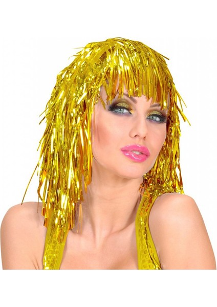 Altın Sarısı Işıltılı Metalize Parti Peruğu