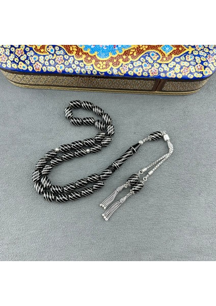 Türker Kızılelma Gümüş Sarma Oltu Taşı Tespih