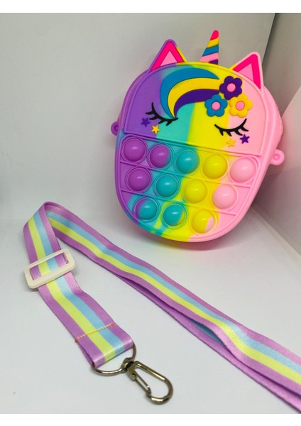 Unicorn Figürlü Karışık Renkli Askılı Fermuarlı Tek Gözlü Silikon Pop-It Kız Çocuk Çanta fırsatları