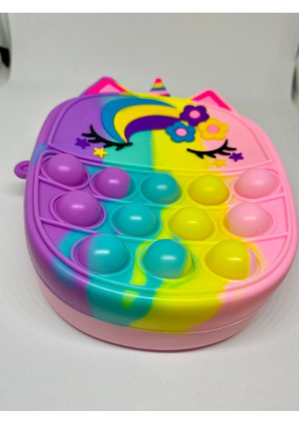 Unicorn Figürlü Karışık Renkli Askılı Fermuarlı Tek Gözlü Silikon Pop-It Kız Çocuk Çanta indirimleri
