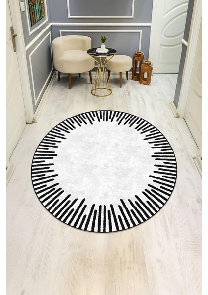 Yuvarlak Dijital Baskı Çerçeveli Modern Desenli Dot Kaymaz Tabanlı Halı H0313