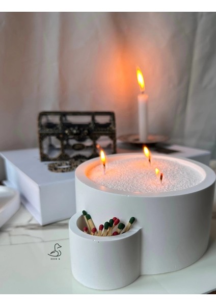 Dairesel Kibrit Bölmeli Dekoratif Mumluk Inci Toz Mum Dahil