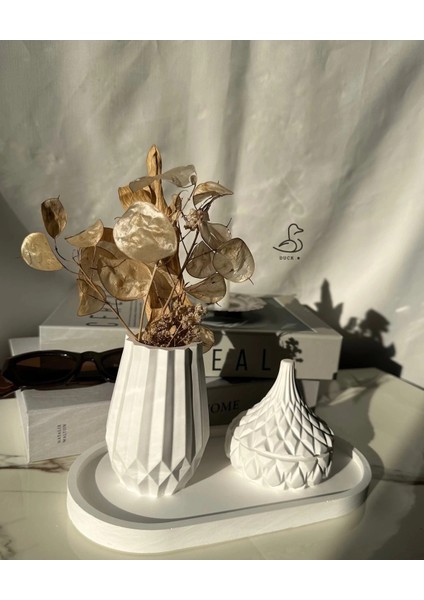 Geometrik Vazo ve Işlemeli Kapaklı Takı Kutu Set fiyatları