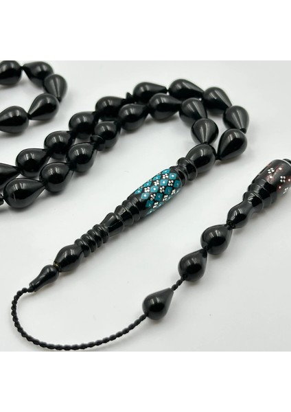 Has Erzurum Oltu Taşı Imame Firuze ve Gümüş Işçilikli Habbe Model Gözyaşı Damla Tasarım