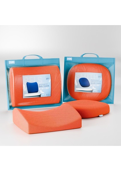 Visco Anatomik Oturma Simidi ve Bel Destek Yastık Ofis Seti, Turuncu