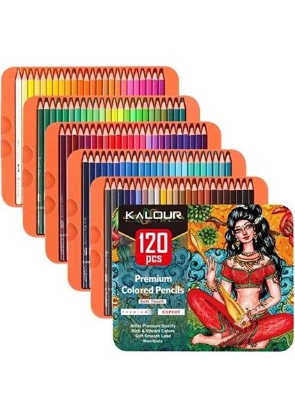 Kalour Profesyonel Artist Kuru Boya Kalem Seti Metal Kutu 120LI