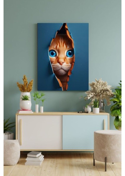 Dikkat Kedi Var! Dekoratif Hd Baskı Kanvas Tablosu Hd Dijital Baskı Dikey Kanvas Tablo