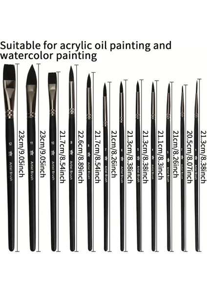 12'li Profesyonel Fırça Seti Yuvarlak Düz Kedi Dil Uç Suluboya Akrilik Yağlı Guaj Boya Için Uygundur fiyatları