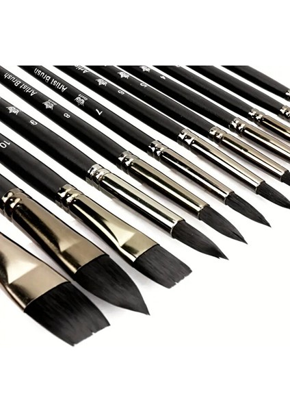 12'li Profesyonel Fırça Seti Yuvarlak Düz Kedi Dil Uç Suluboya Akrilik Yağlı Guaj Boya Için Uygundur modelleri