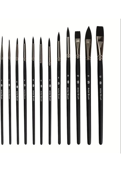 12'li Profesyonel Fırça Seti Yuvarlak Düz Kedi Dil Uç Suluboya Akrilik Yağlı Guaj Boya Için Uygundur indirimleri