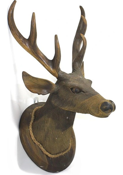 Duvara Asmalı Maun Ağacı El Oyması Geyik Büstü LIV1931