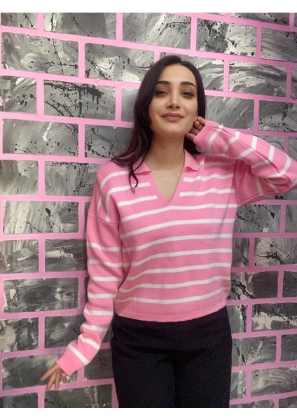Polo Yaka Triko Çizgili Kazak fırsatları