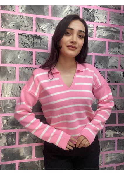 Polo Yaka Triko Çizgili Kazak indirimleri
