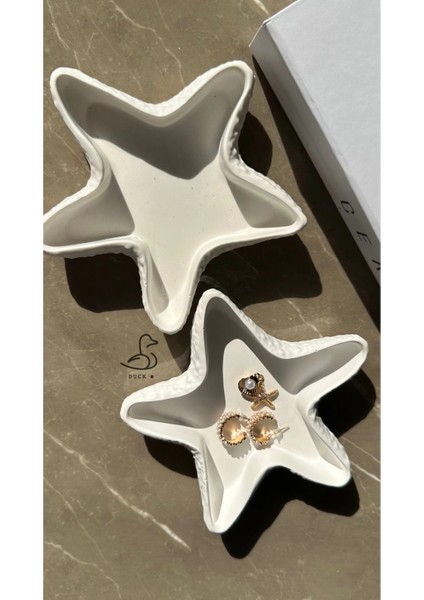 Deniz Yıldızı Görünümlü Taş Tozu Dekoratif Takı Tabak/mumluk 2’li