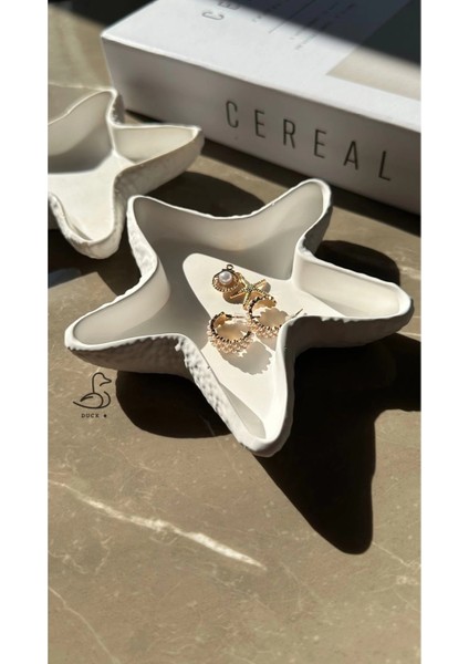 Deniz Yıldızı Görünümlü Taş Tozu Dekoratif Takı Tabak/mumluk 2’li modelleri