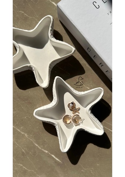 Deniz Yıldızı Görünümlü Taş Tozu Dekoratif Takı Tabak/mumluk 2’li fırsatları