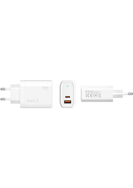 ​zore Always-02 Gan Tech Type-C Pd4.0 Usb-A Qc3.0 Hızlı Şarj Özellikli Seyahat Şarj Başlığı 45W - Bey