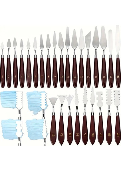 27 Adet Paslanmaz Çelik Metal Spatula Palet Bıçakları Seti (Painting Knife) Boyaları Karıştırma
