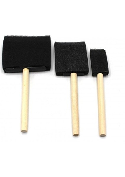 Ahşap Saplı Yassı Siyah Sünger Rütuş Fırça Seti 3lü
