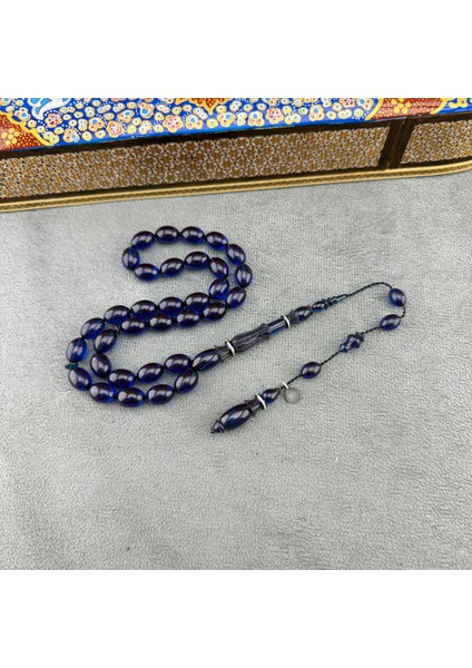 Usta Işçilikli Nakkaş ve Gümüş Motifli Imame Sıkma Kehribar Tespih