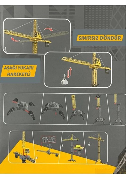 Kumandalı Full Fonksiyon Pilli Işıklı 360 Derece Dönen Kule Vinç Otomatik Model Inşaat Aracı