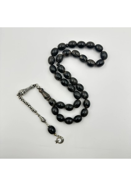 925 Ayar Gümüş Püsküllü Ayyıldız Detaylı Alman Sıkma Kehribar Tespih modelleri