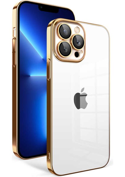 iPhone 12 Pro Uyumlu Kamera Korumalı Renkli Çerçeveli Mrsa Garaj Kapak-Gold