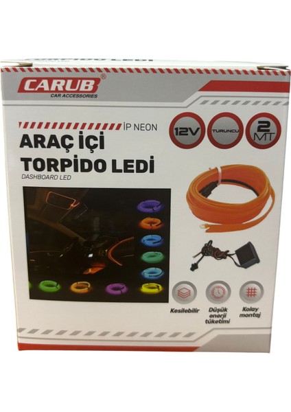 Araç Içi Torpido Ledi 12V Ip Neon Turuncu 2 Metre Fiyatıdır Br 432 75 59