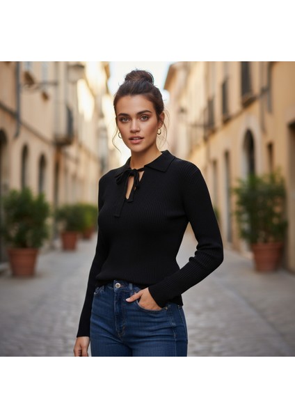 Kadın Triko Fiyonk Yaka Basic Body fiyatları