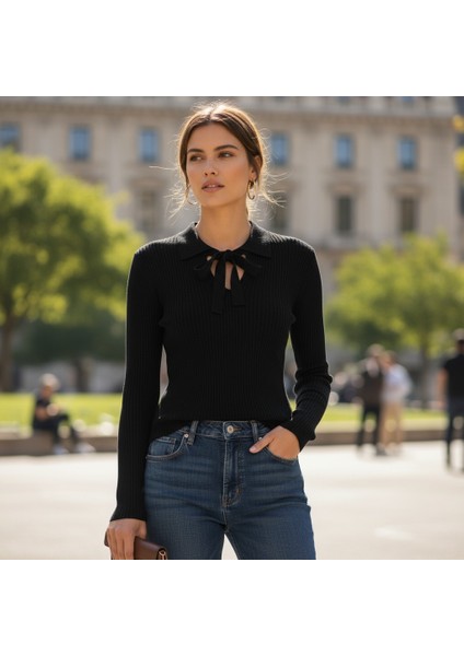 Kadın Triko Fiyonk Yaka Basic Body modelleri