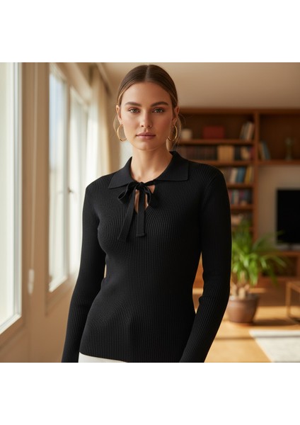 Kadın Triko Fiyonk Yaka Basic Body fırsatları