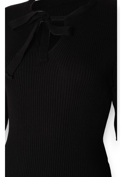 Kadın Triko Fiyonk Yaka Basic Body