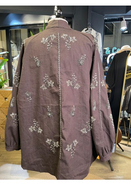 Kadın Taş Işlemeli Uzun Kollu Pamuk Kimono fırsatları