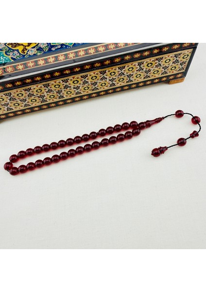 Kırmızı Blok Zar Kehribar Bürokrat Boy Tespih (Usta Serhat Bülbül)