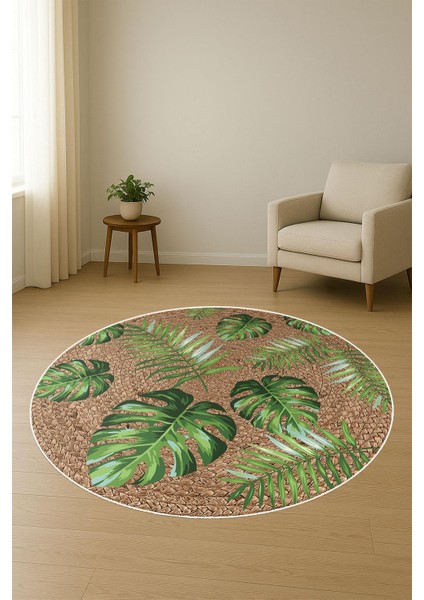 Yuvarlak Dijital Baskı Yaprak Hasır Görünümlü Modern Kaymaz Tabanlı Halı H0316 fiyatları