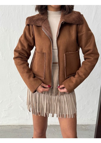 Içi Kürklü Dışı Süet Kahve Hafif ve Şık Mont