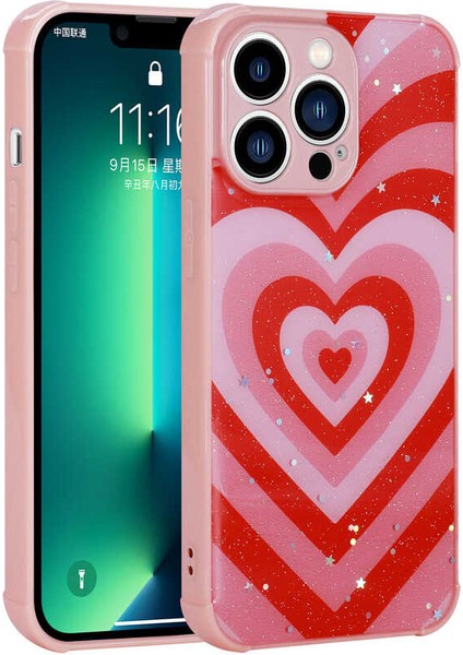 iPhone 12 Pro Uyumlu Simli Desenli Kamera Korumalı Parlak Mrsa Popy Kapak-Kalp