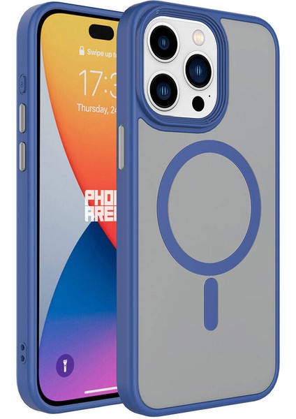 iPhone 15 Pro Max Uyumlu Mat Arka Yüzey Wireless Şarj Özellikli Mrsa Flet Magsafe Kapak-Mavi