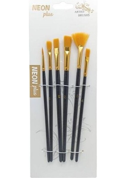 Yağlı & Akrilik Boya Sentetik Uçlu Yelpaze ve Yuvarlak ve Düz Kesik Uçlu Fırça Seti 6'lı