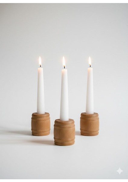 El Yapımı 3'lü Ahşap Mumluk