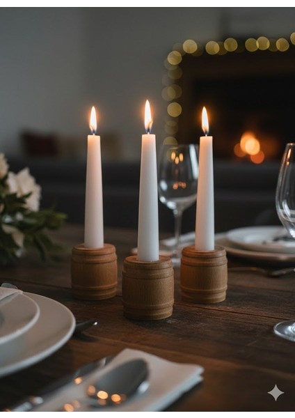 El Yapımı 3'lü Ahşap Mumluk modelleri