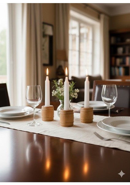 El Yapımı 3'lü Ahşap Mumluk indirimleri