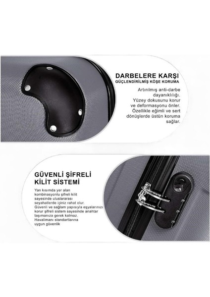 Valiz Seti 3’lü – Kabin Boy, Orta Boy, Büyük Boy – 360° Çift Tekerlek – Darbeye Dayanıklı Sert Bavul – Hafif & Güvenli Kilit Sistemi