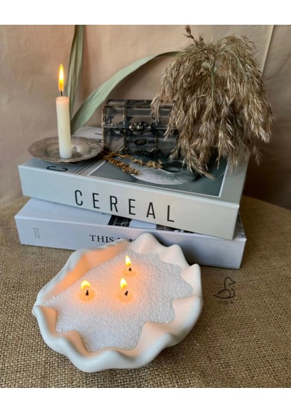 Deniz Kabuğu Şeklinde Dekoratif Tabak/mumluk Inci Toz Mum Dahil 17-15 cm fiyatları