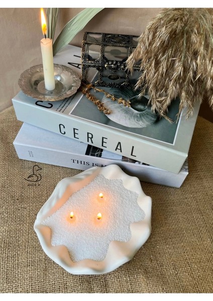 Deniz Kabuğu Şeklinde Dekoratif Tabak/mumluk Inci Toz Mum Dahil 17-15 cm fırsatları