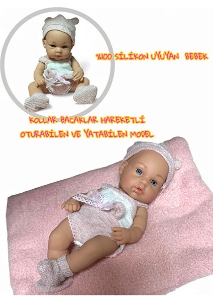 Peluş Battaniyeli Kıyafetli %100 Silikon Gerçek Yüzlü 30 cm Bebek Peluş Kıyafetli Gerçek Bebek