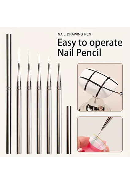 Metal Profesyonel Detay Için Fırça Seti 5 Adet Set Tırnak Suluboya Çini Ince Yuvarlak Uçlu Nail Art fırsatları
