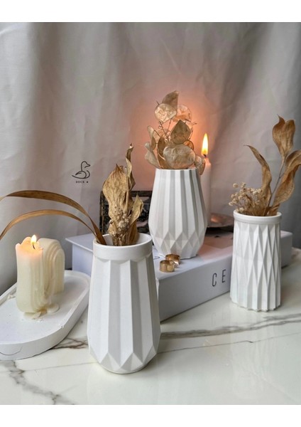 Geometrik Desenli Vazo Set 3’lü 12 cm