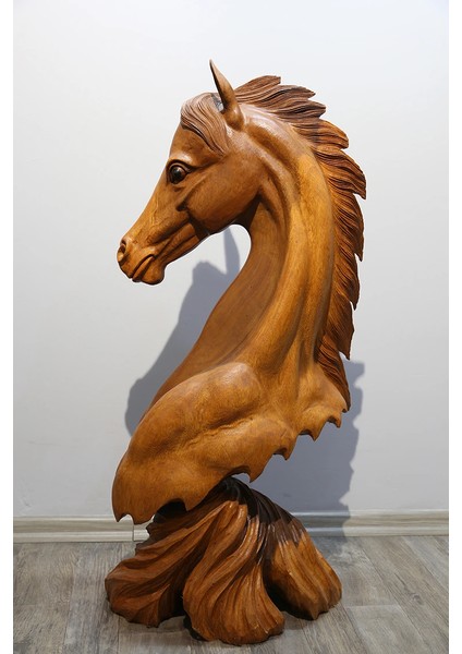 Ahşap Maun Ağacı At Büstü 80 cm Ratnı-10